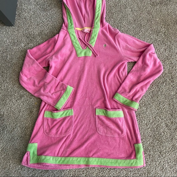 Lilly Pulitzer Other - lilly pulitzer pink velour/terry long sleeve swim coverup dress - size 7
